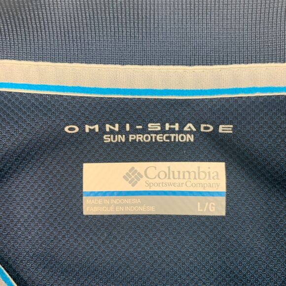 Columbia Polo Shirt Mens L Large Navy Blue Omni Shade Sun Protection Utilizer - Picture 9 of 14